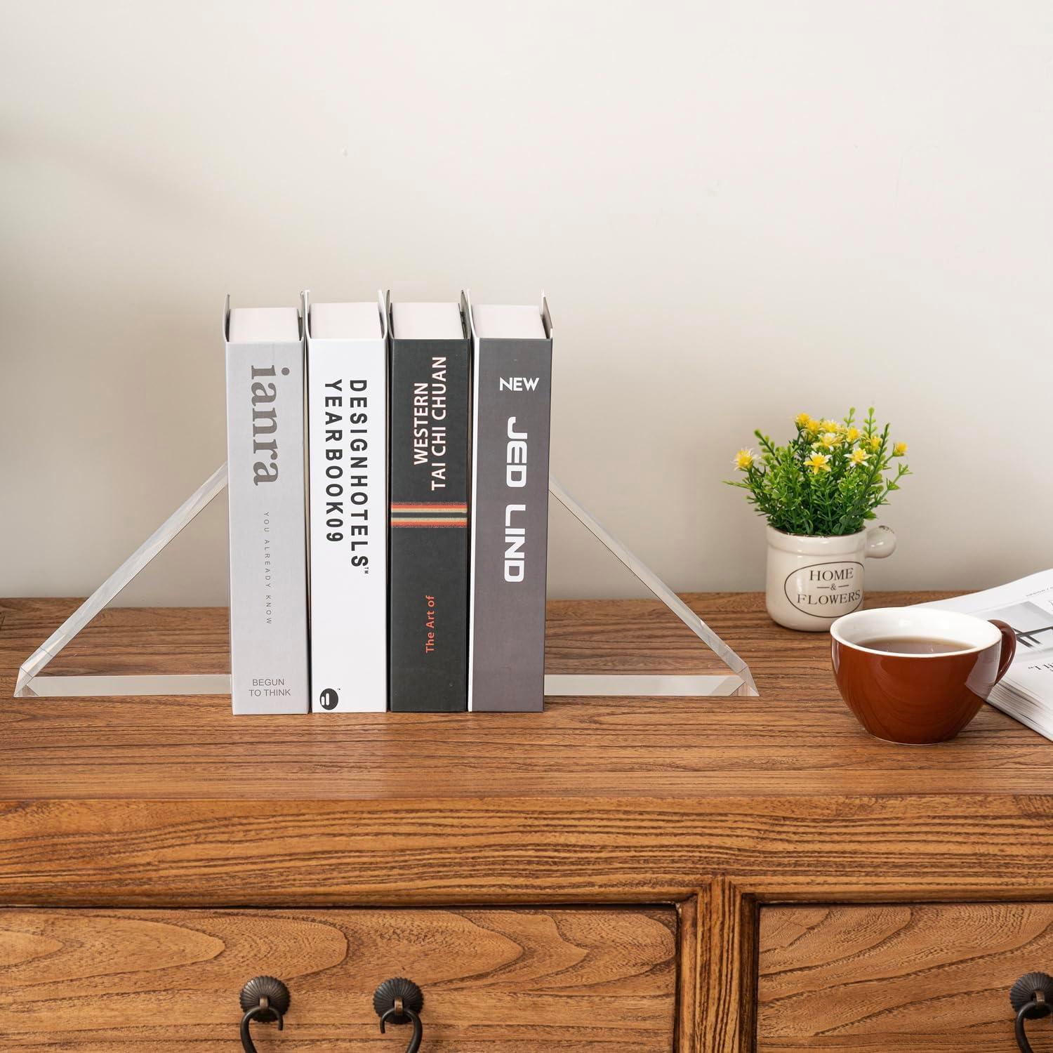 imageMyGift 5 Inch Premium Hotel Style Clear Thick Acrylic Triangle Shaped Bookends Decorative Transparent Triangular Book Stands for Home Office School Desk or Shelf 1 PairAcrylic