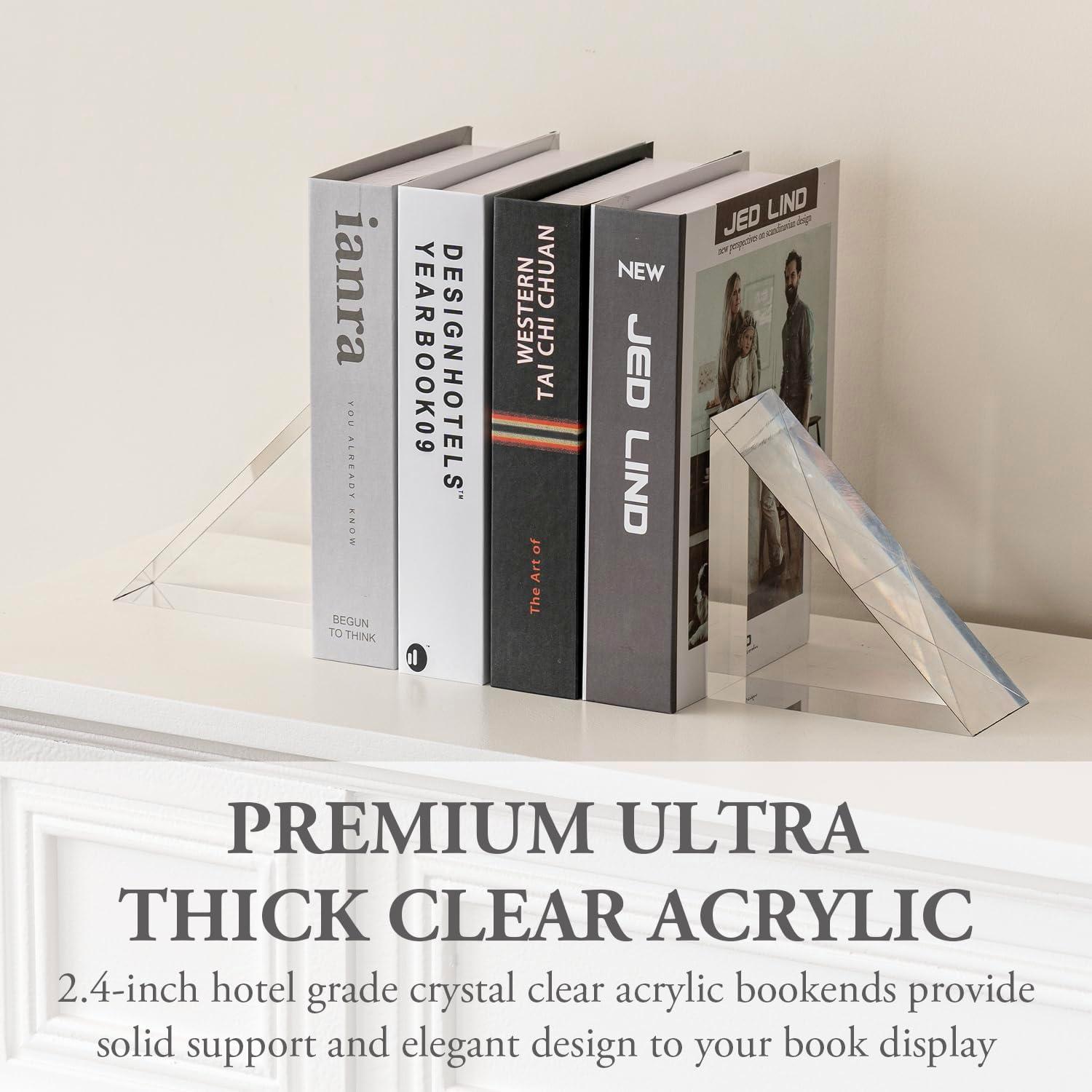 imageMyGift 5 Inch Premium Hotel Style Clear Thick Acrylic Triangle Shaped Bookends Decorative Transparent Triangular Book Stands for Home Office School Desk or Shelf 1 PairAcrylic
