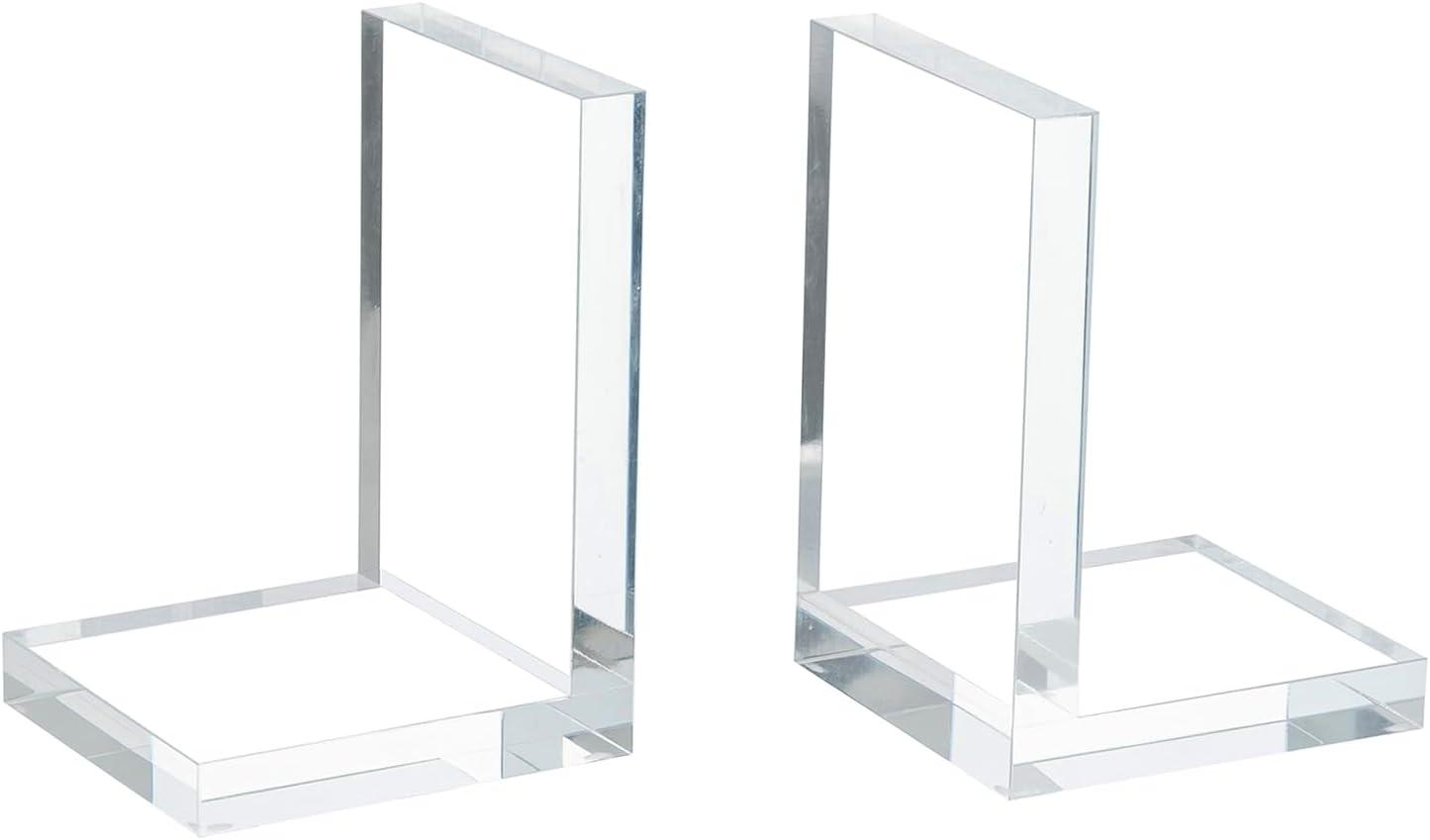 imageMyGift 5 Inch Premium Hotel Style Clear Thick Acrylic Triangle Shaped Bookends Decorative Transparent Triangular Book Stands for Home Office School Desk or Shelf 1 PairAcrylic