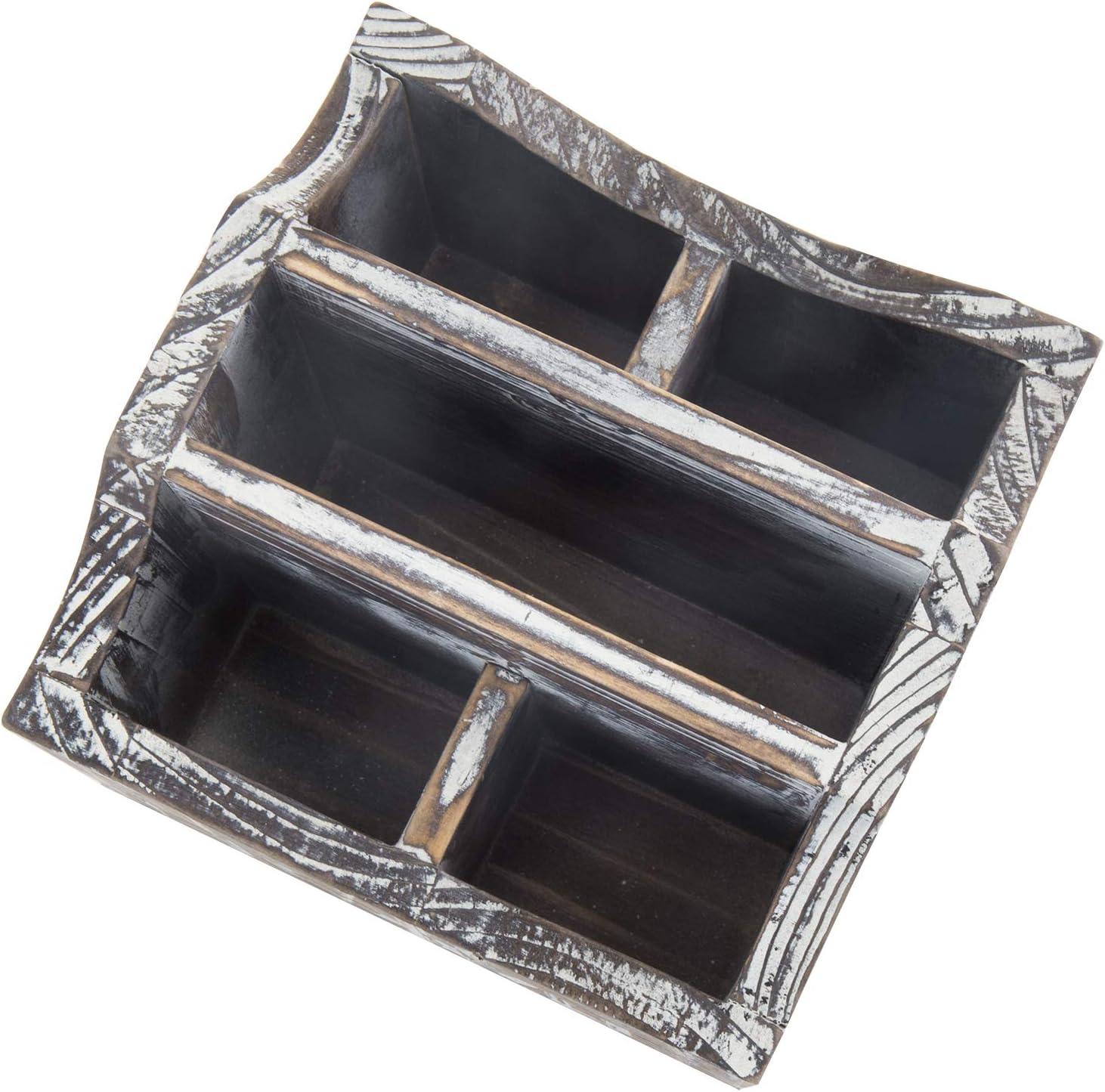 imageMyGift 55 Inch Torched Wood Home Remote Control Holder 360 Degree Rotating Caddy with 5 Compartments for Smart Phone Office Supplies TV Cable Game Console Controllers