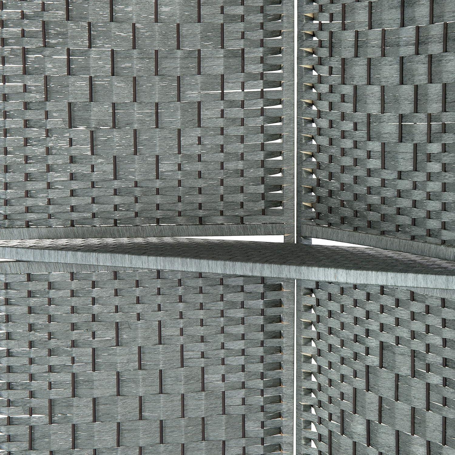 imageMyGift 6Foot Gray Bamboo Woven 4Panel Room Divider with 2 Shelves