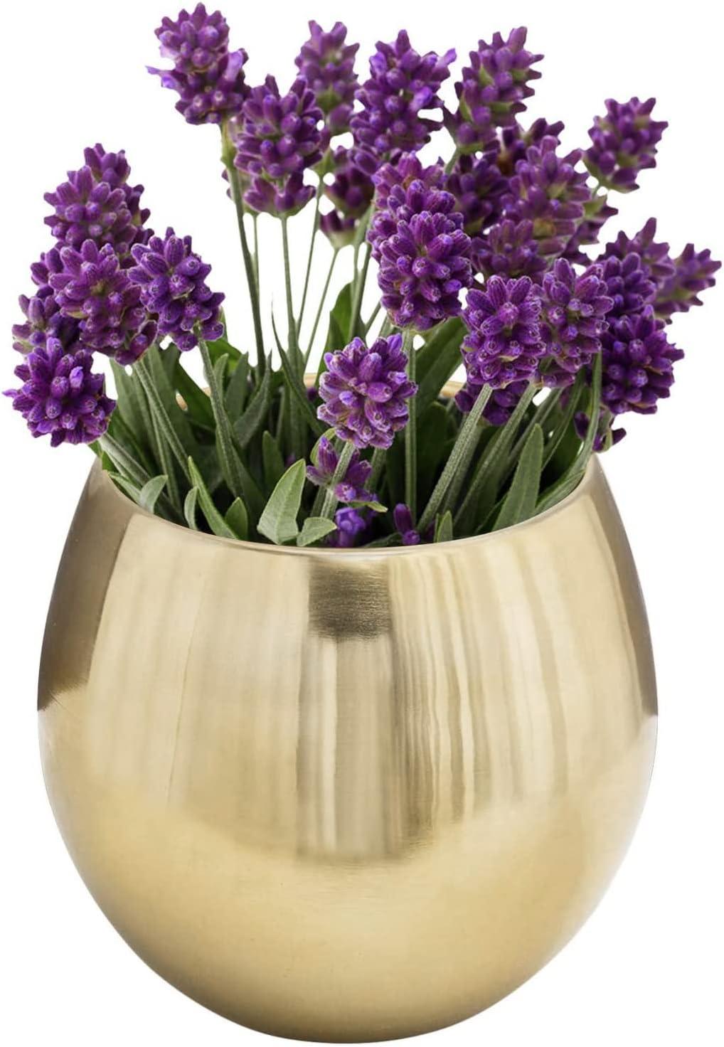 imageMyGift 6Inch Brushed Brass Plated Metal Table Vase Round BowlShaped Succulent Planter Pot Handcrafted in India