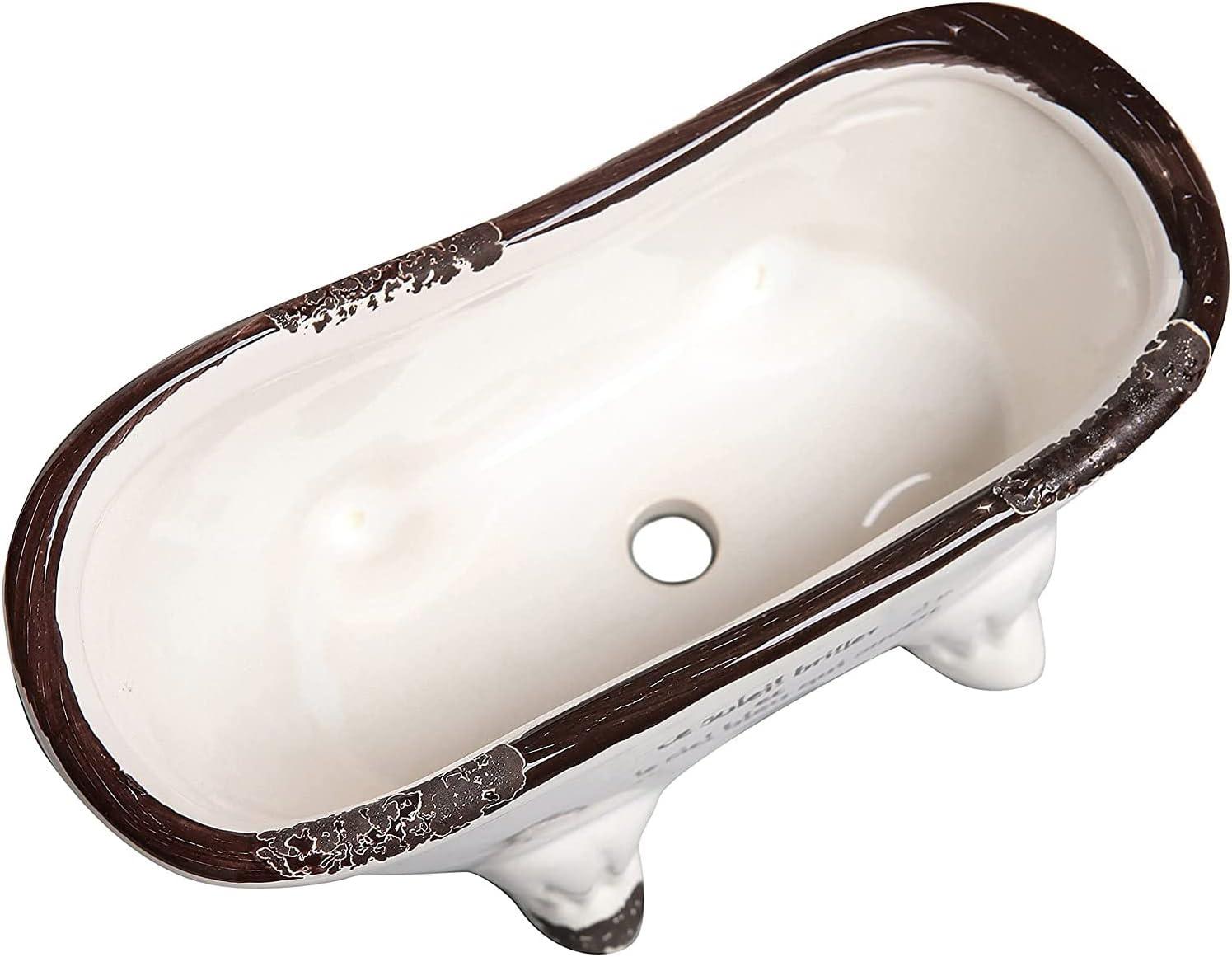 imageMyGift 6Inch White Ceramic Indoor Plant Pot Claw Foot Bathtub Mini Succulent Planter Pot Petite French Country Bathroom Decor Soap Dish6 Inch