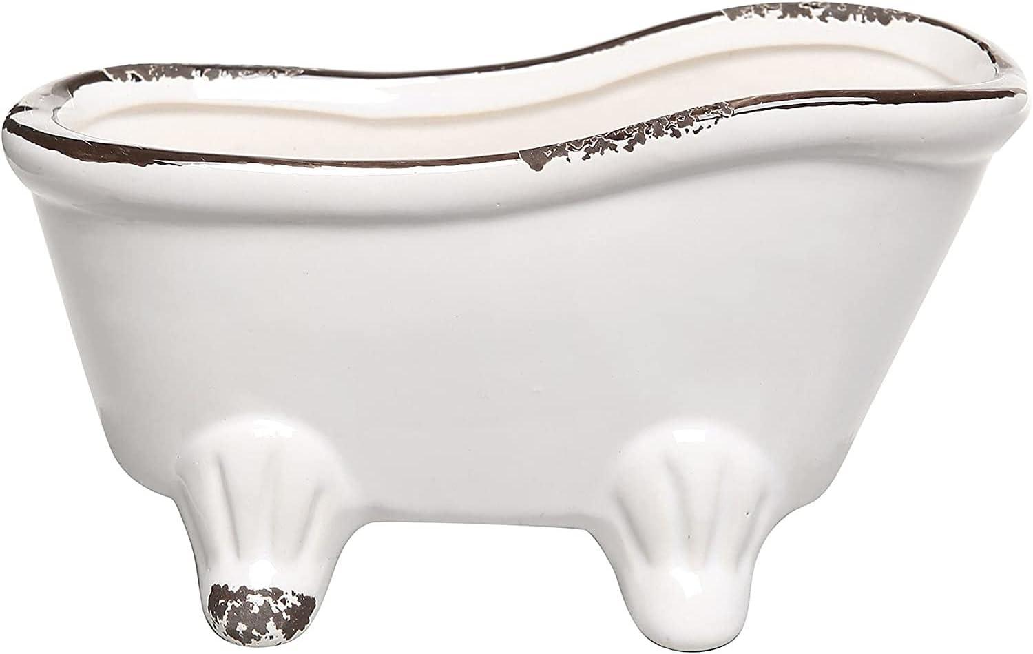 imageMyGift 6Inch White Ceramic Indoor Plant Pot Claw Foot Bathtub Mini Succulent Planter Pot Petite French Country Bathroom Decor Soap Dish6 Inch