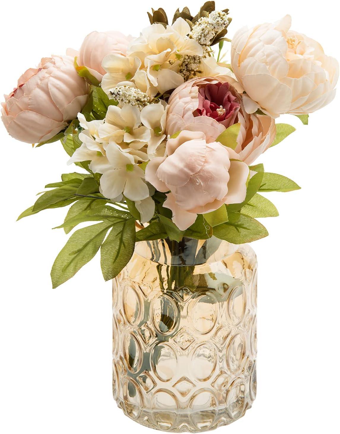 imageMyGift 7 x 5 Inch Decorative Amber Glass Flower Vase with Dimpled Texture