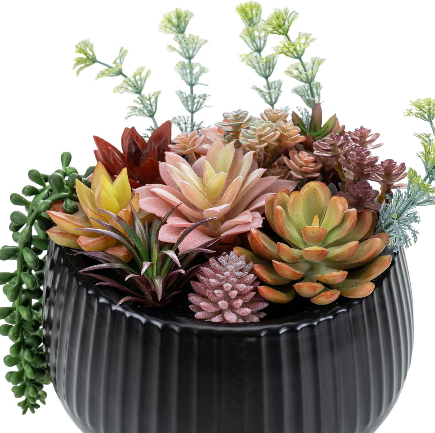 imageMyGift 8 Inch Round Modern Artificial Succulent Arrangement Potted in Gray Concrete Plant Bowl Assorted Faux Mini Succulents in a Decorative Planter PotRed