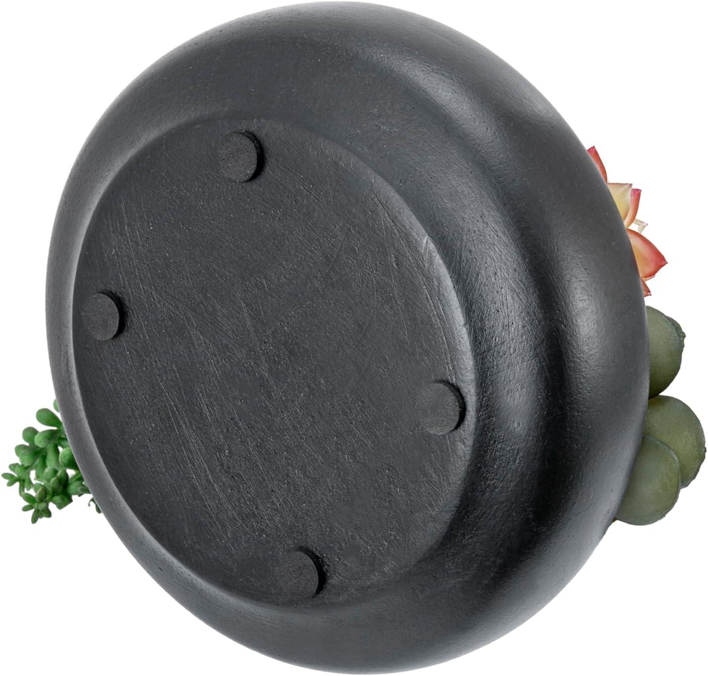 imageMyGift 8 Inch Round Modern Artificial Succulent Arrangement Potted in Gray Concrete Plant Bowl Assorted Faux Mini Succulents in a Decorative Planter PotBlack