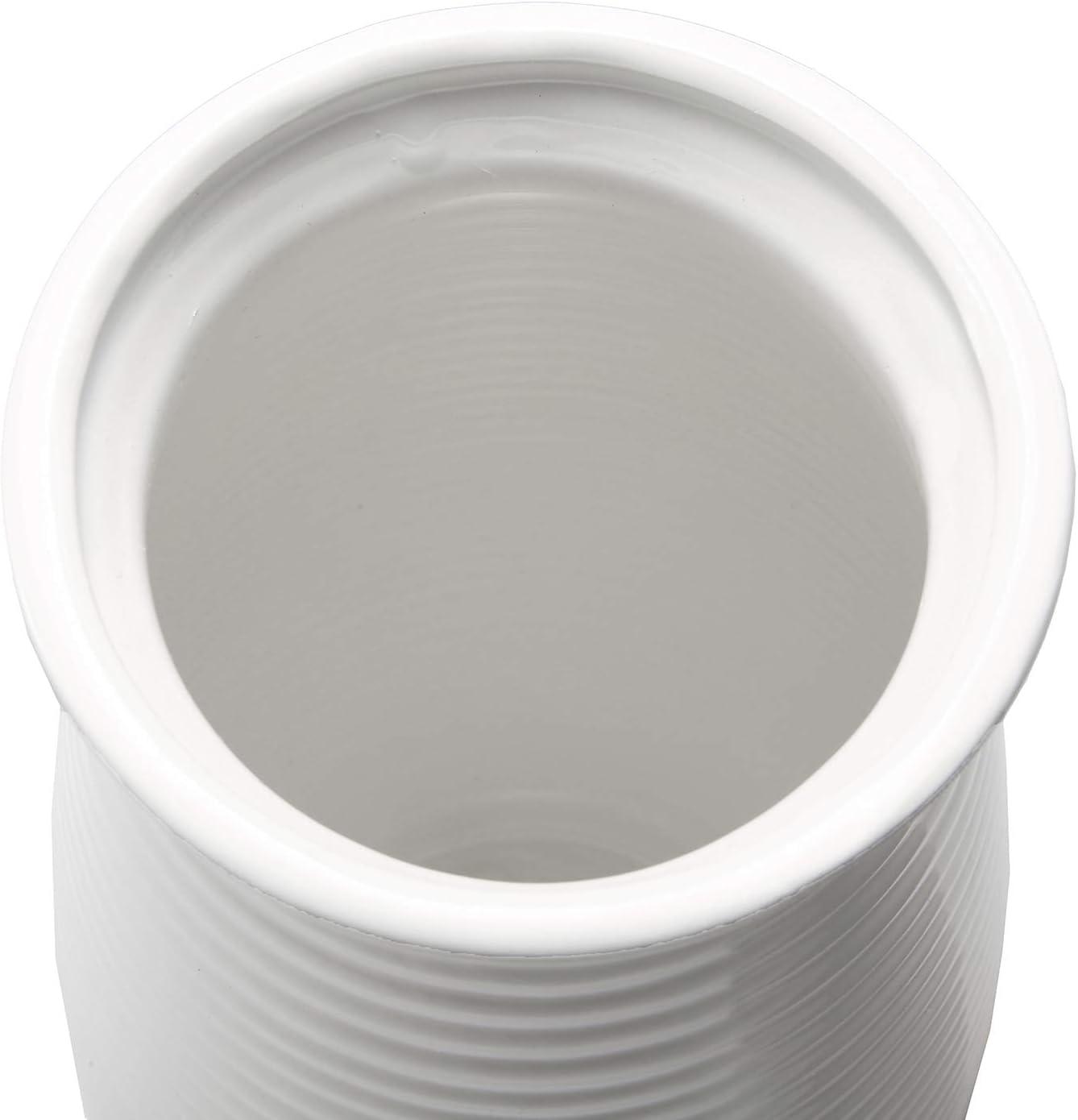 imageMyGift 8 inch Modern Ceramic Vase White Ribbed Decorative Tabletop Floral Centerpiece Home Decor Decoration Vase