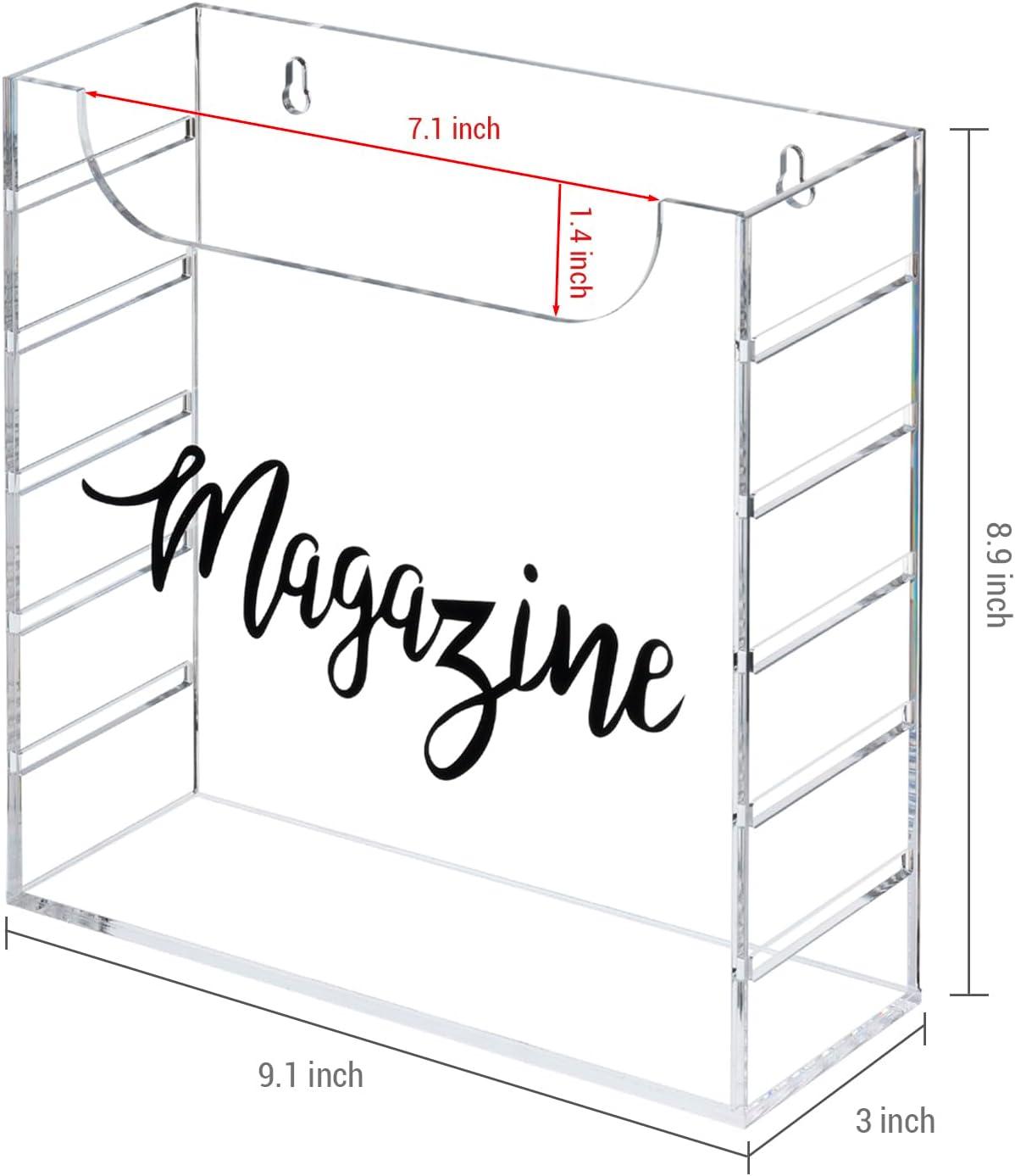 imageMyGift 9 Inch Premium Clear Acrylic Magazine Holder with Decorative Black Cursive Lettering Magazine Label Modern Wall Mounted Storage Box for Magazines
