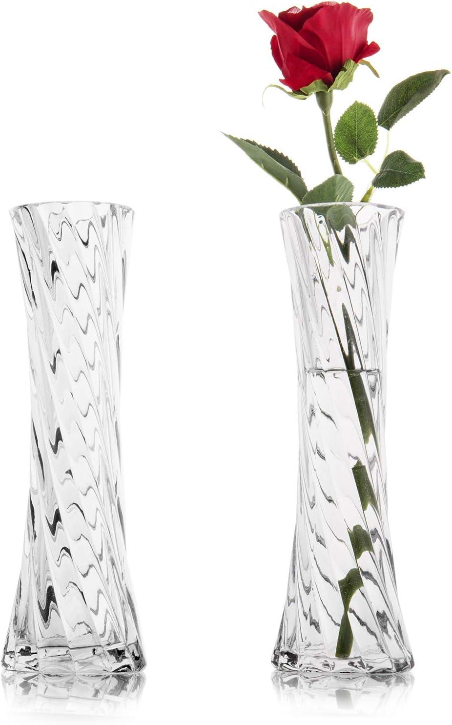 imageMyGift 95 Inch Glass Bud Flower Vase with Decorative Twisted Design Wedding Table Centerpiece Decor Set of 2