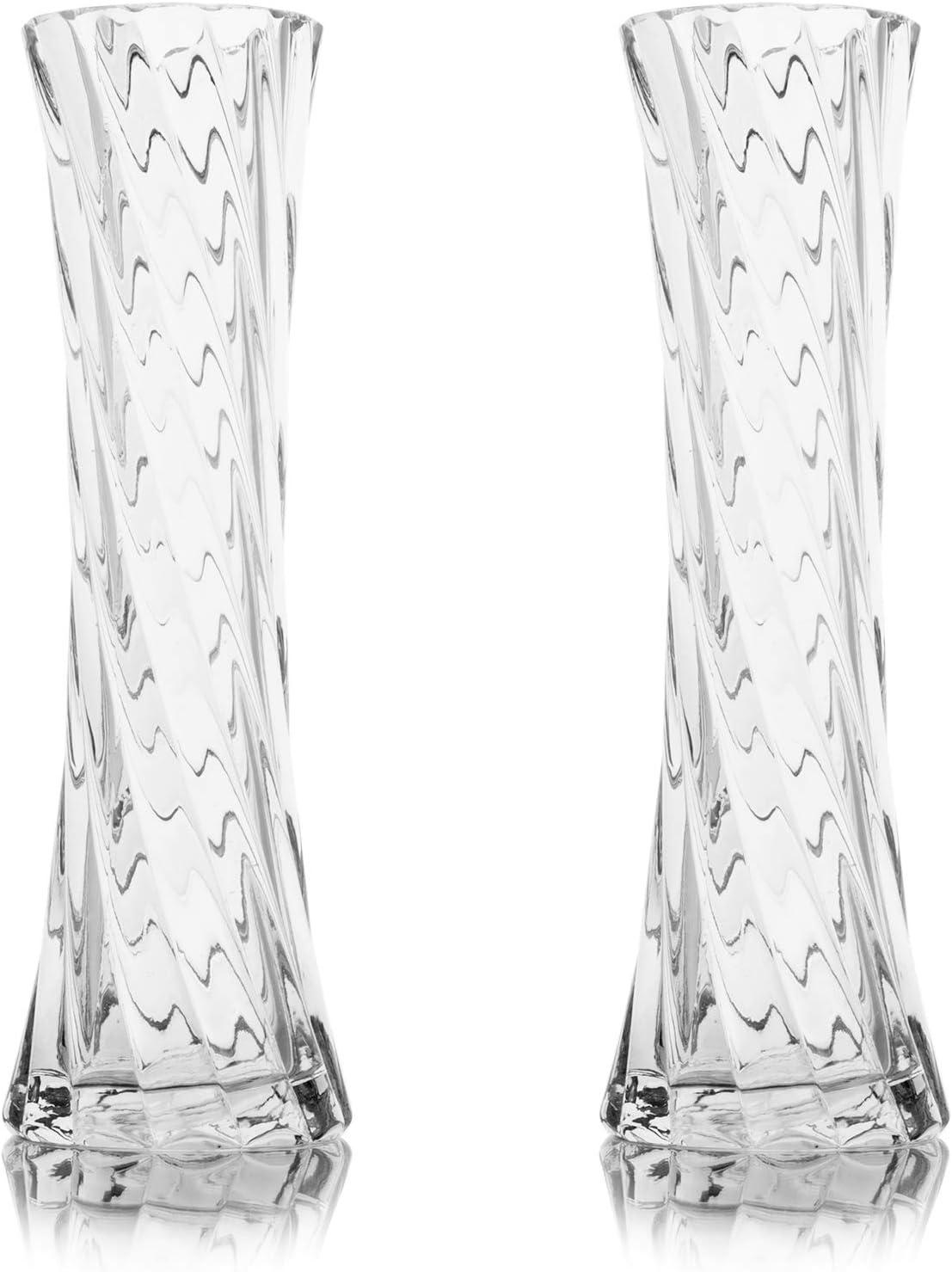 imageMyGift 95 Inch Glass Bud Flower Vase with Decorative Twisted Design Wedding Table Centerpiece Decor Set of 2