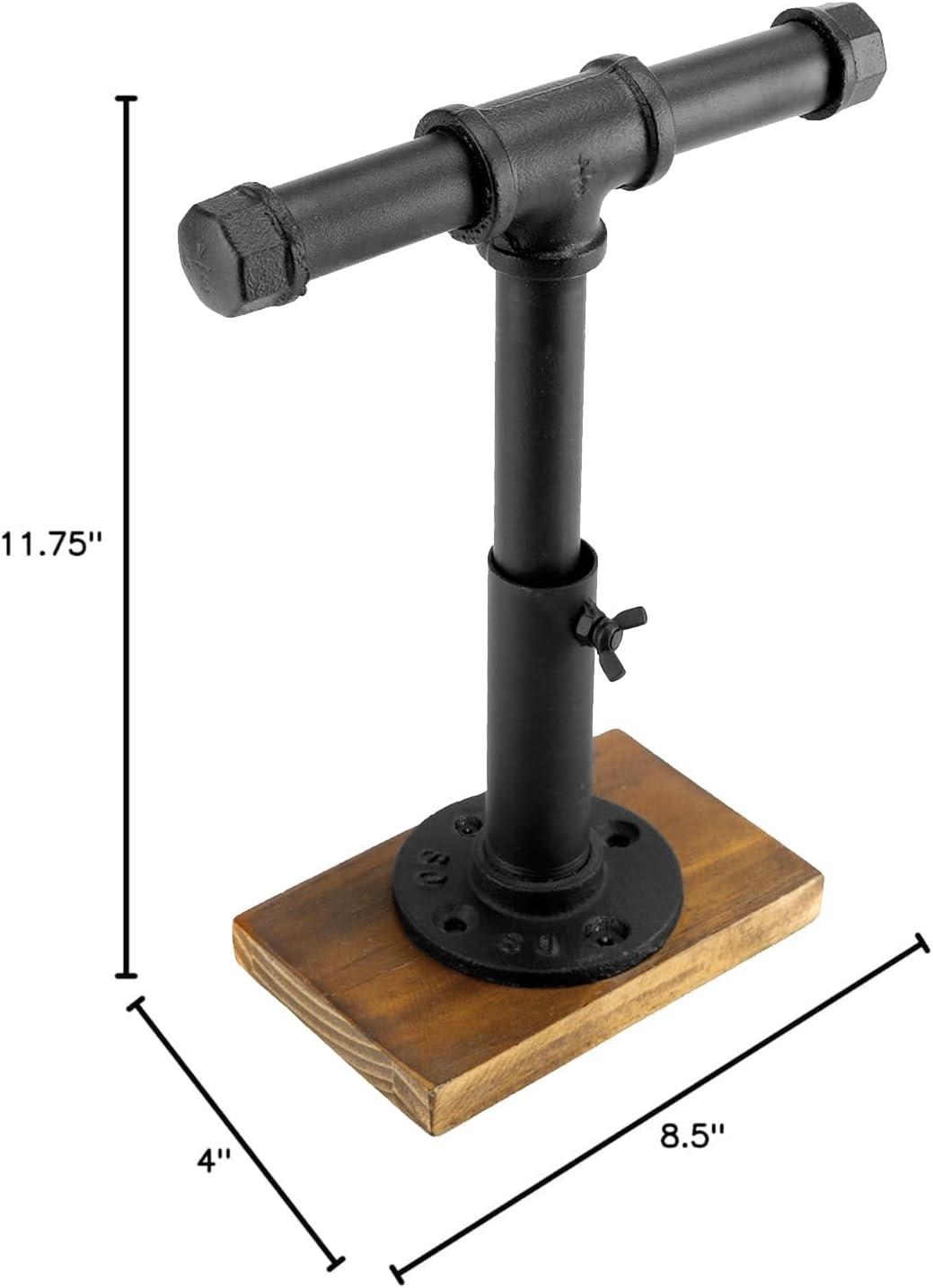 imageMyGift Adjustable 2Tier Industrial Jewelry Display Stand Rustic Metal Pipe ampamp Brown Wood Base for Necklaces Bracelets Watches Home ampamp Boutique Decor 1175quot HBlack Brown