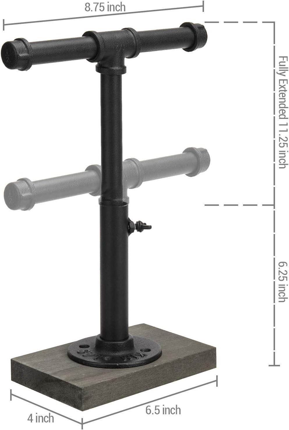 imageMyGift Adjustable 2Tier Industrial Jewelry Display Stand Rustic Metal Pipe ampamp Brown Wood Base for Necklaces Bracelets Watches Home ampamp Boutique Decor 1175quot HBlack Gray