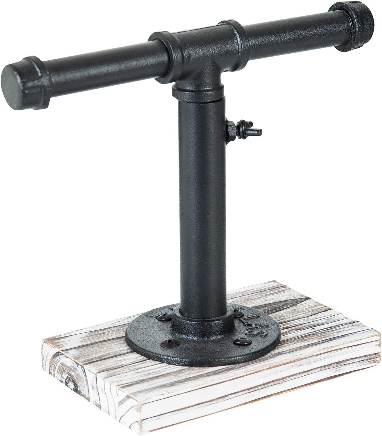 imageMyGift Adjustable 2Tier Industrial Jewelry Display Stand Rustic Metal Pipe ampamp Brown Wood Base for Necklaces Bracelets Watches Home ampamp Boutique Decor 1175quot HBlack Torched Wood