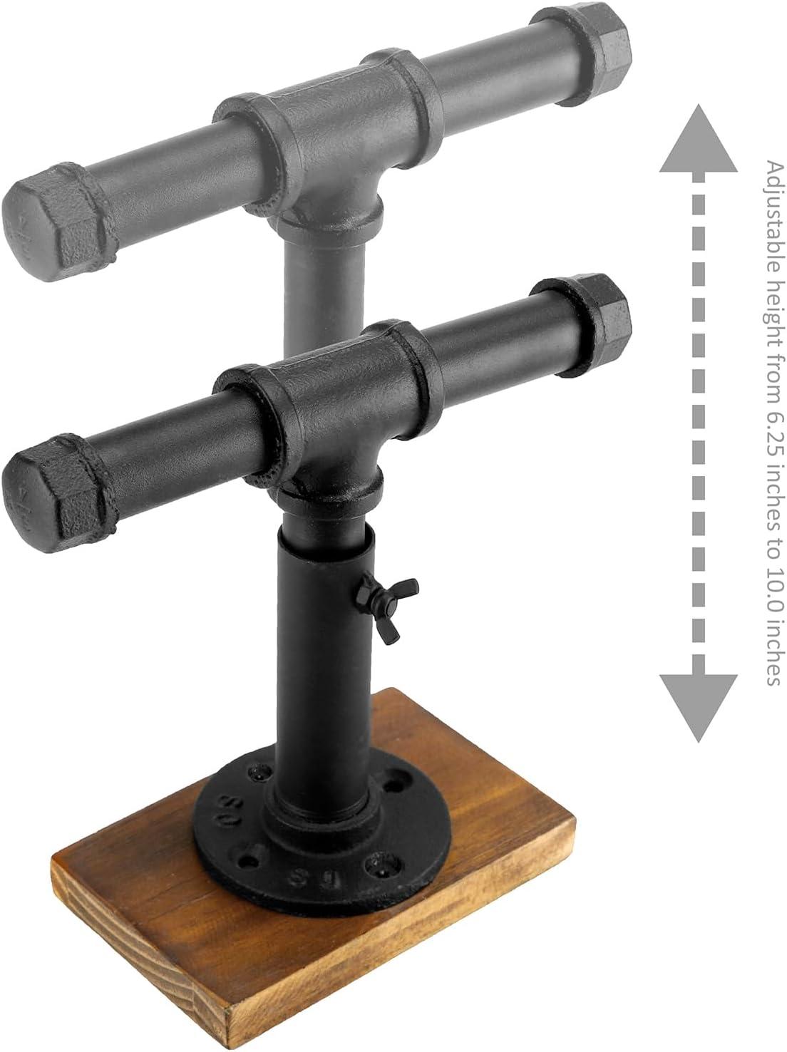 imageMyGift Adjustable 2Tier Industrial Jewelry Display Stand Rustic Metal Pipe ampamp Brown Wood Base for Necklaces Bracelets Watches Home ampamp Boutique Decor 1175quot HBlack Brown