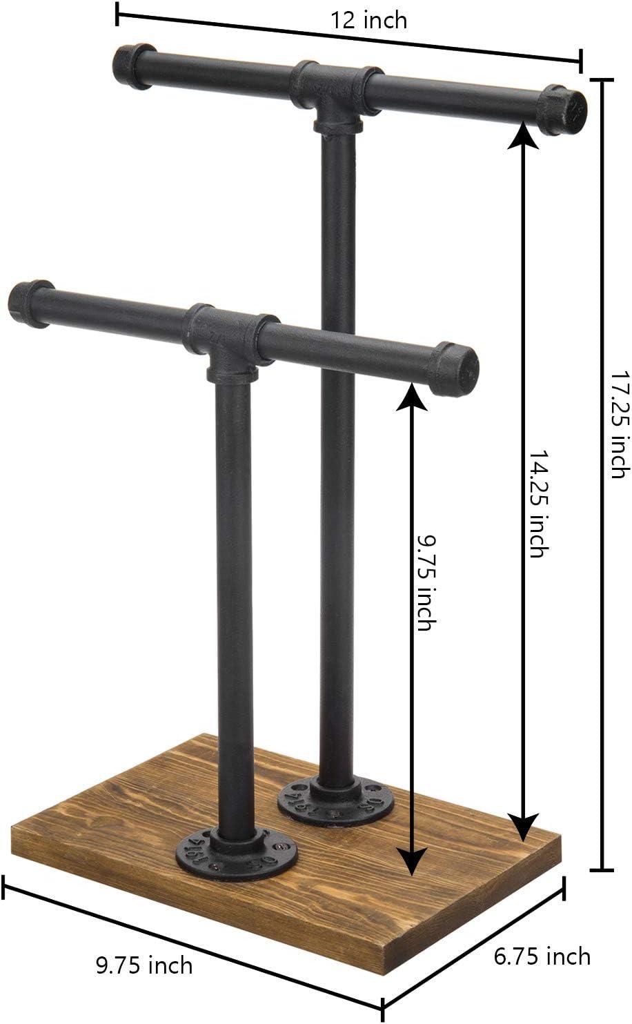 imageMyGift Adjustable 2Tier Industrial Jewelry Display Stand Rustic Metal Pipe ampamp Brown Wood Base for Necklaces Bracelets Watches Home ampamp Boutique Decor 1175quot HBrown