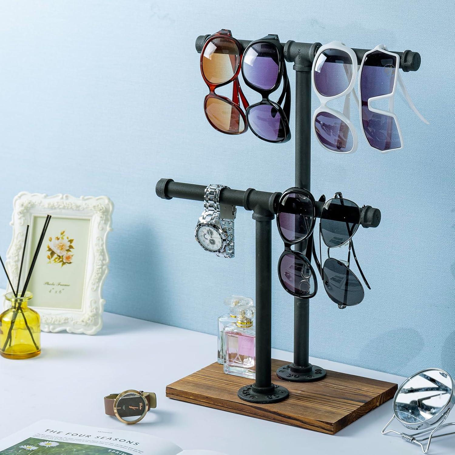 imageMyGift Adjustable 2Tier Industrial Jewelry Display Stand Rustic Metal Pipe ampamp Brown Wood Base for Necklaces Bracelets Watches Home ampamp Boutique Decor 1175quot HBrown