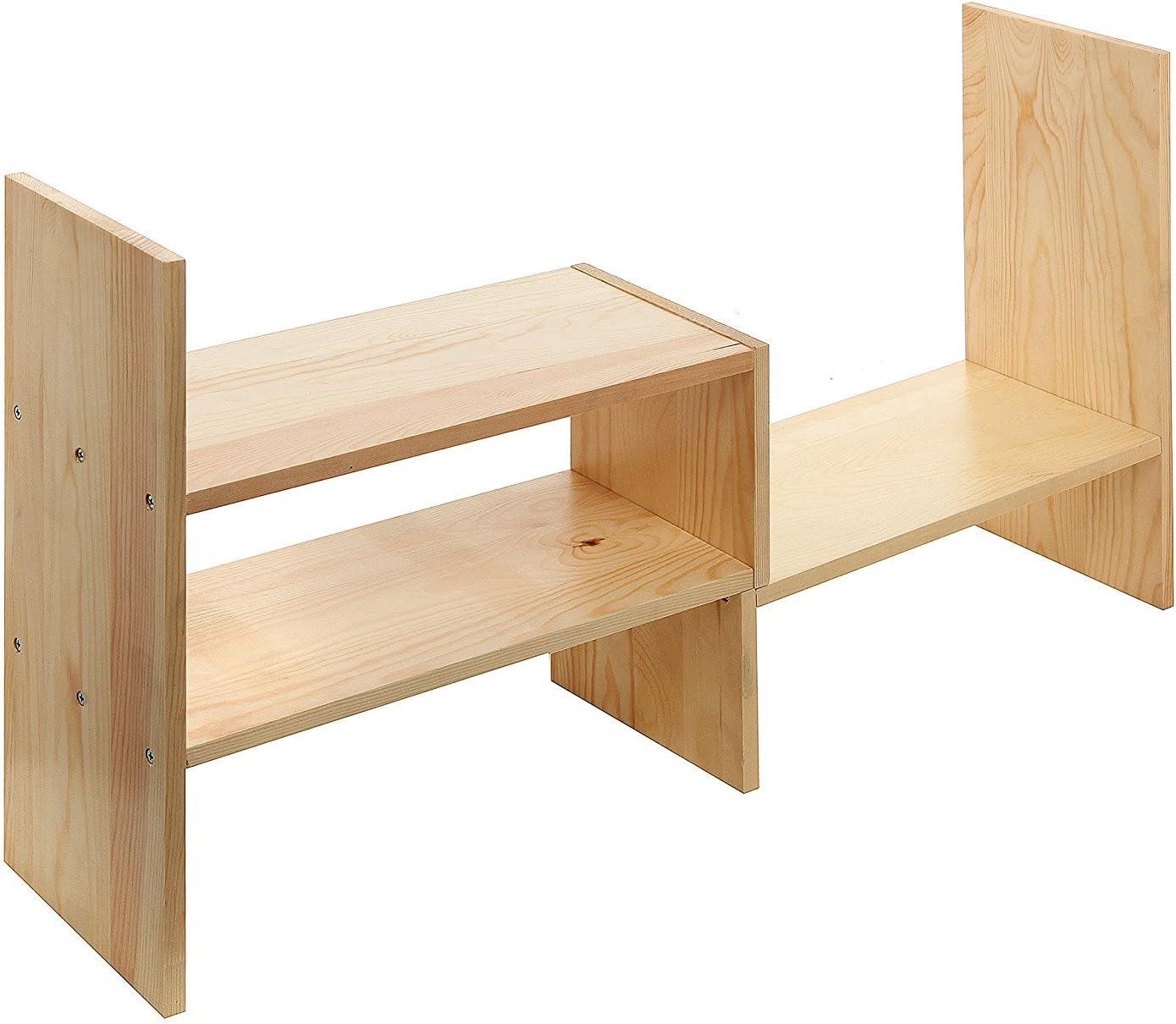 imageMyGift Adjustable Brown Solid Wood Desktop Storage Organizer Display Shelf Book Rack Home Office Desk Decor BookshelfBeige