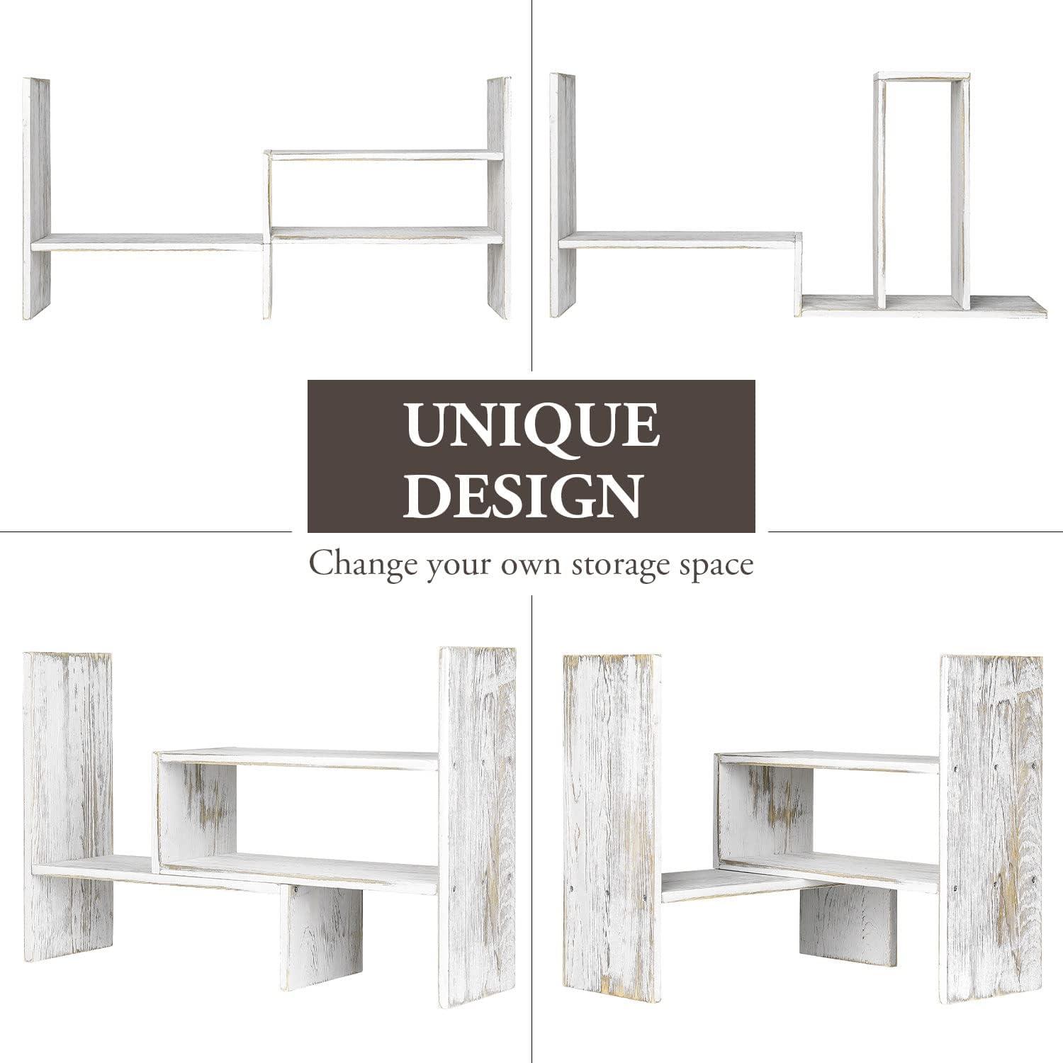 imageMyGift Adjustable Brown Solid Wood Desktop Storage Organizer Display Shelf Book Rack Home Office Desk Decor BookshelfWhitewashed