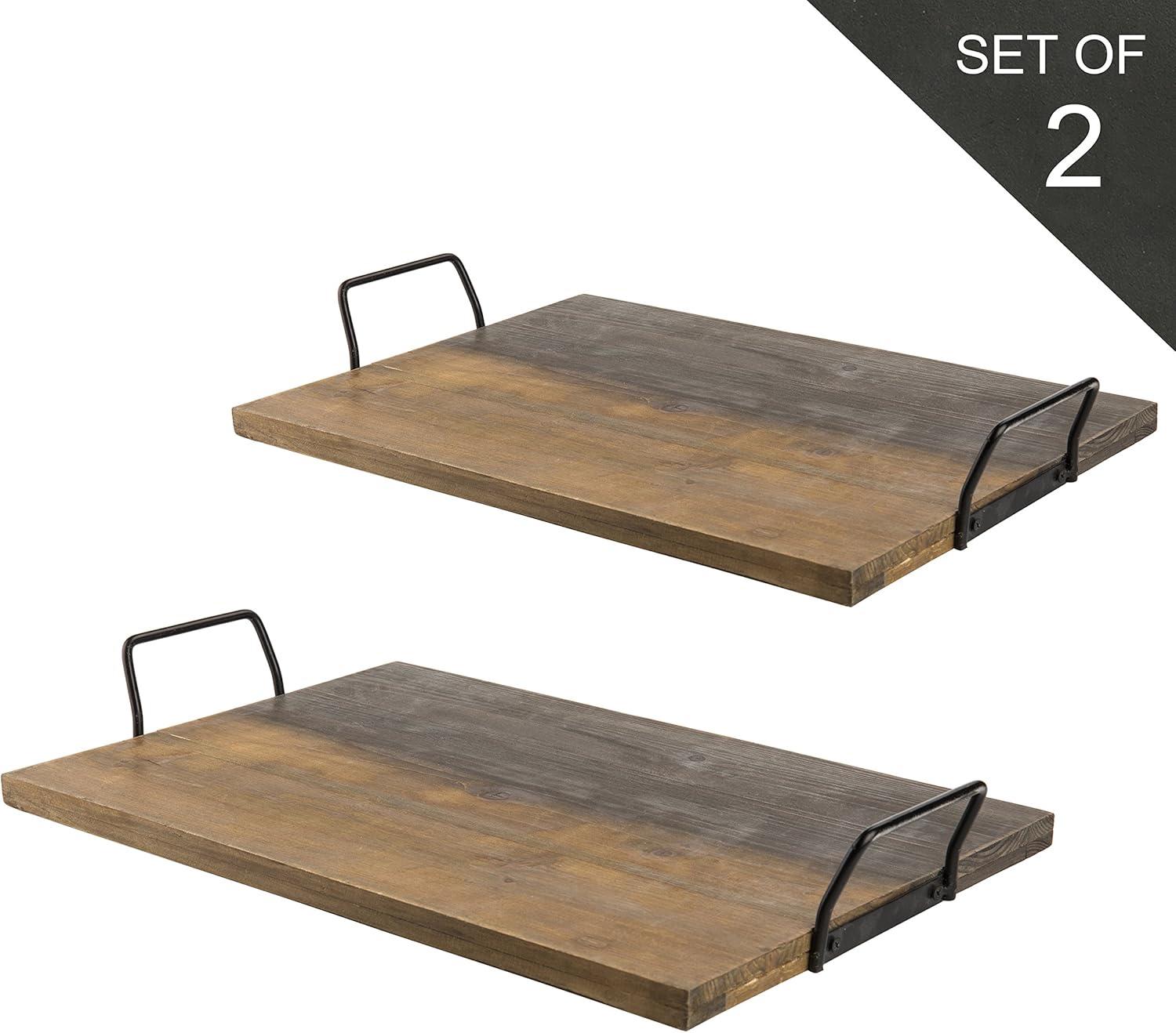 imageMyGift Aged Wood PlankStyle Serving Trays with Metal Handles Set of 2