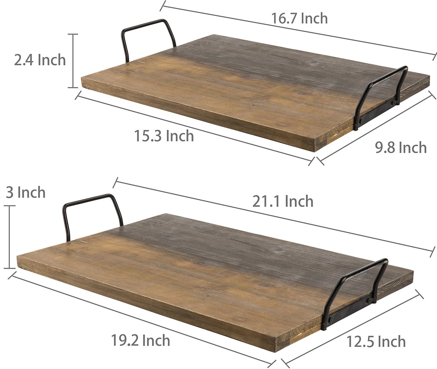 imageMyGift Aged Wood PlankStyle Serving Trays with Metal Handles Set of 2