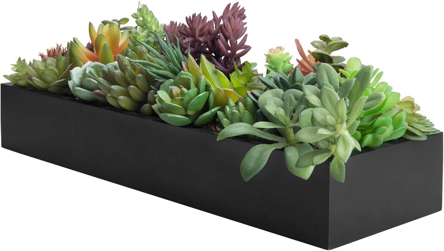 imageMyGift Artificial Succulent Centerpiece1575 Inch Faux Succulents Arrangement Plants in Sleek Black Wooden Rectangular Planter BoxBlack