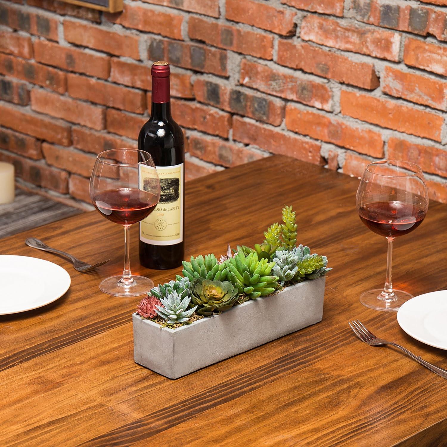 imageMyGift Artificial Succulent Centerpiece1575 Inch Faux Succulents Arrangement Plants in Sleek Black Wooden Rectangular Planter BoxGray 12 Inch