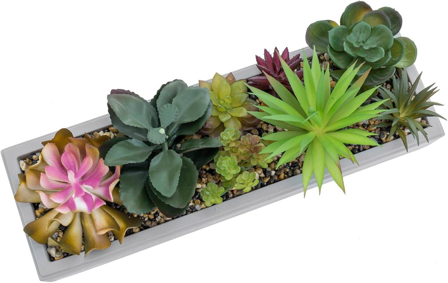 imageMyGift Artificial Succulent Centerpiece1575 Inch Faux Succulents Arrangement Plants in Sleek Black Wooden Rectangular Planter BoxGray 15 Inch