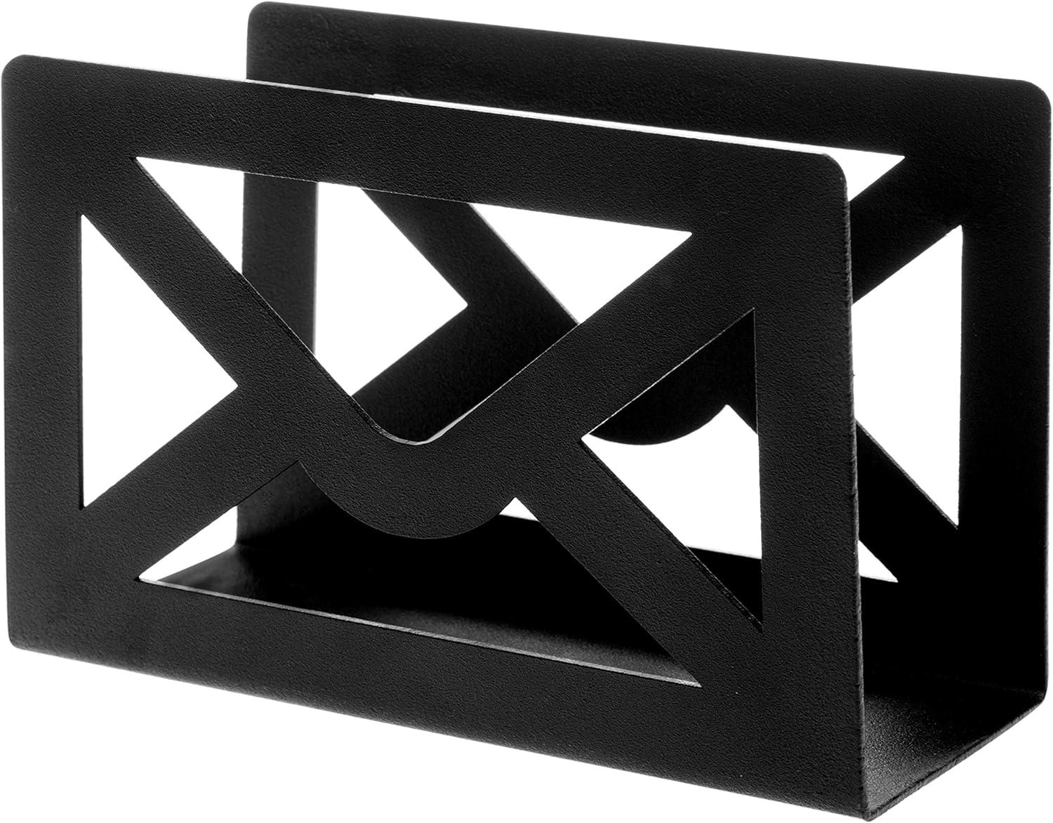 imageMyGift Black Metal Desktop Mail Holder with Cutout Envelope Design Home and Office Desk Letter OrganizerBlack