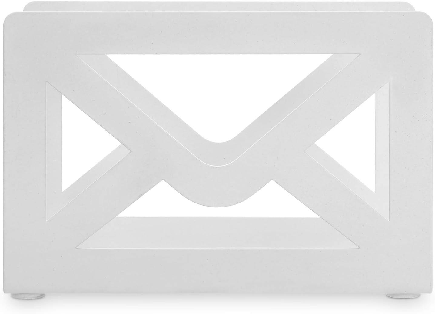 imageMyGift Black Metal Desktop Mail Holder with Cutout Envelope Design Home and Office Desk Letter OrganizerWhite