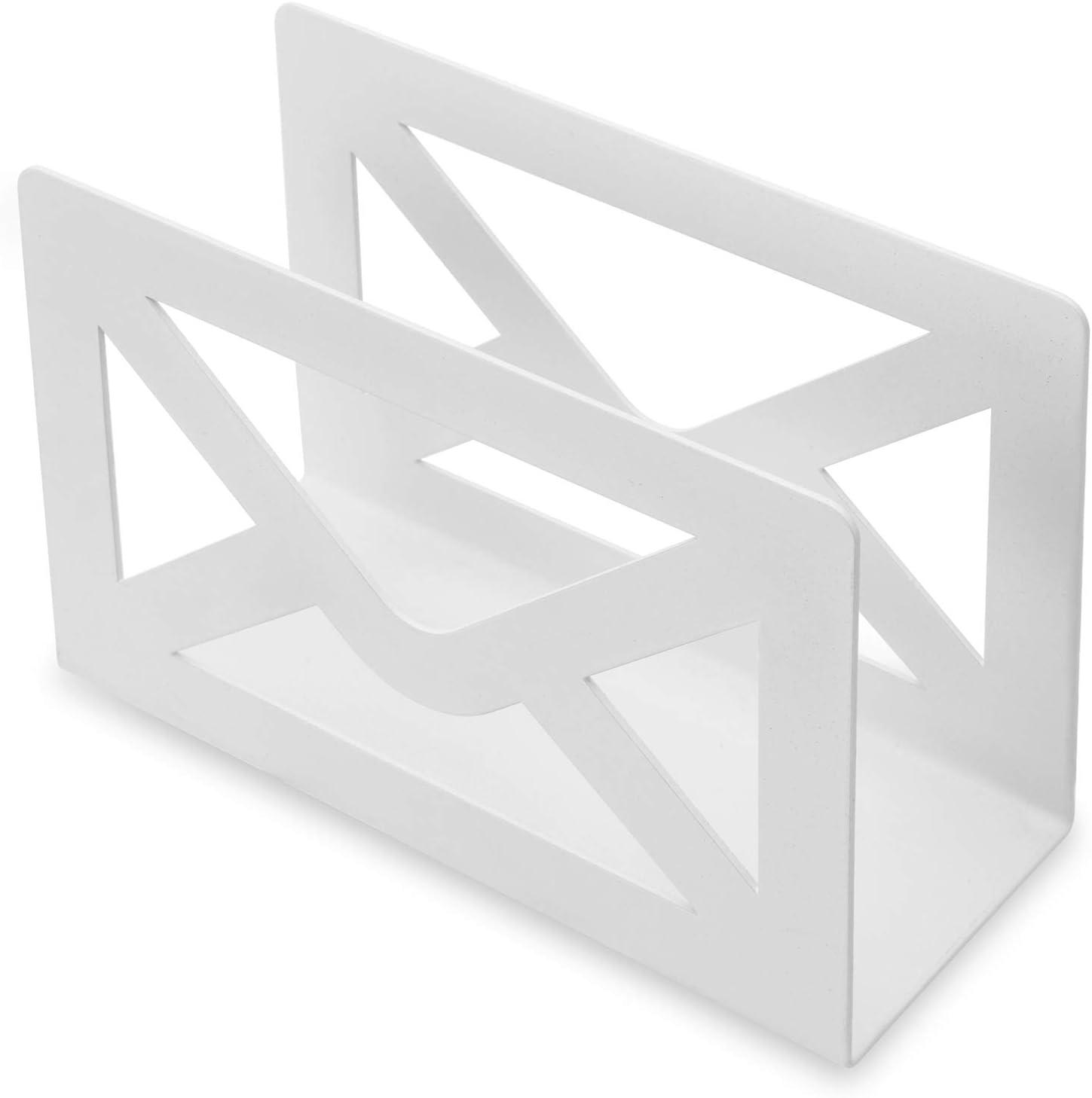 imageMyGift Black Metal Desktop Mail Holder with Cutout Envelope Design Home and Office Desk Letter OrganizerWhite