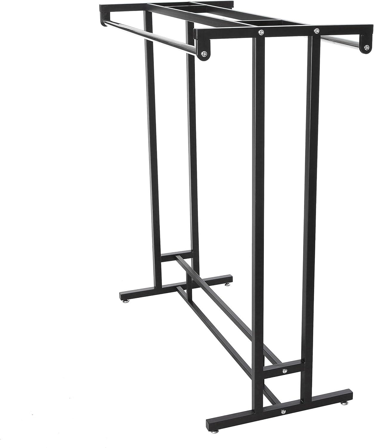 imageMyGift Black Stainless Steel Freestanding Garment Rack Heavy Duty Double Rod Clothes Rack Clothing Hanger Stand with Storage Display ShelfBlack