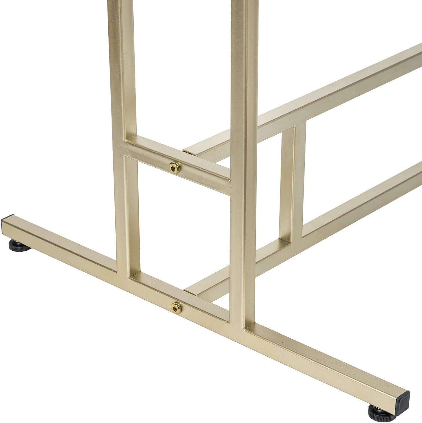 imageMyGift Black Stainless Steel Freestanding Garment Rack Heavy Duty Double Rod Clothes Rack Clothing Hanger Stand with Storage Display ShelfBrass