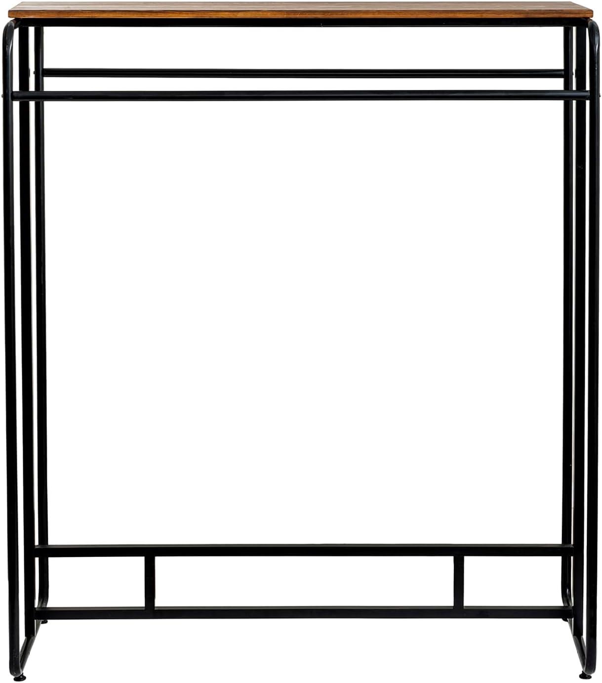 imageMyGift Black Stainless Steel Freestanding Garment Rack Heavy Duty Double Rod Clothes Rack Clothing Hanger Stand with Storage Display ShelfBurnt Solid Wood Shelf