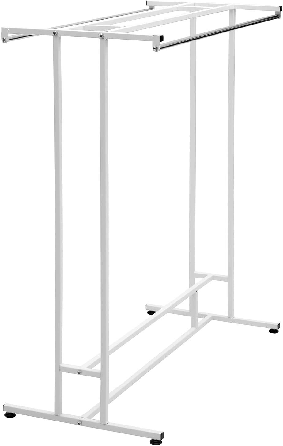 imageMyGift Black Stainless Steel Freestanding Garment Rack Heavy Duty Double Rod Clothes Rack Clothing Hanger Stand with Storage Display ShelfWhite