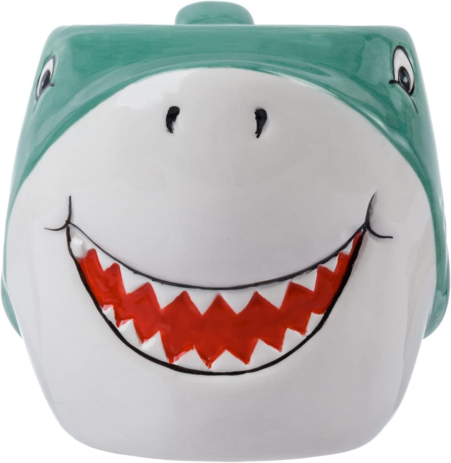 imageMyGift Blue Ceramic Cute Coffee Mug with Handle and Cartoon Smiling Happy Baby Shark Shaped Design Novelty Gift MugsBlue