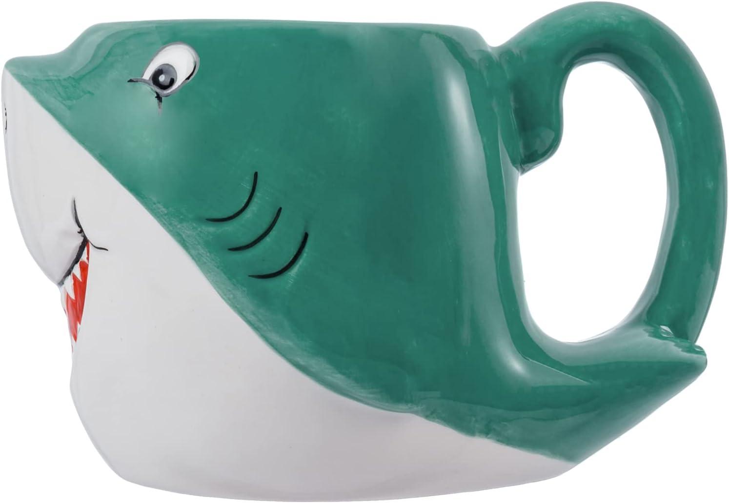imageMyGift Blue Ceramic Cute Coffee Mug with Handle and Cartoon Smiling Happy Baby Shark Shaped Design Novelty Gift MugsBlue