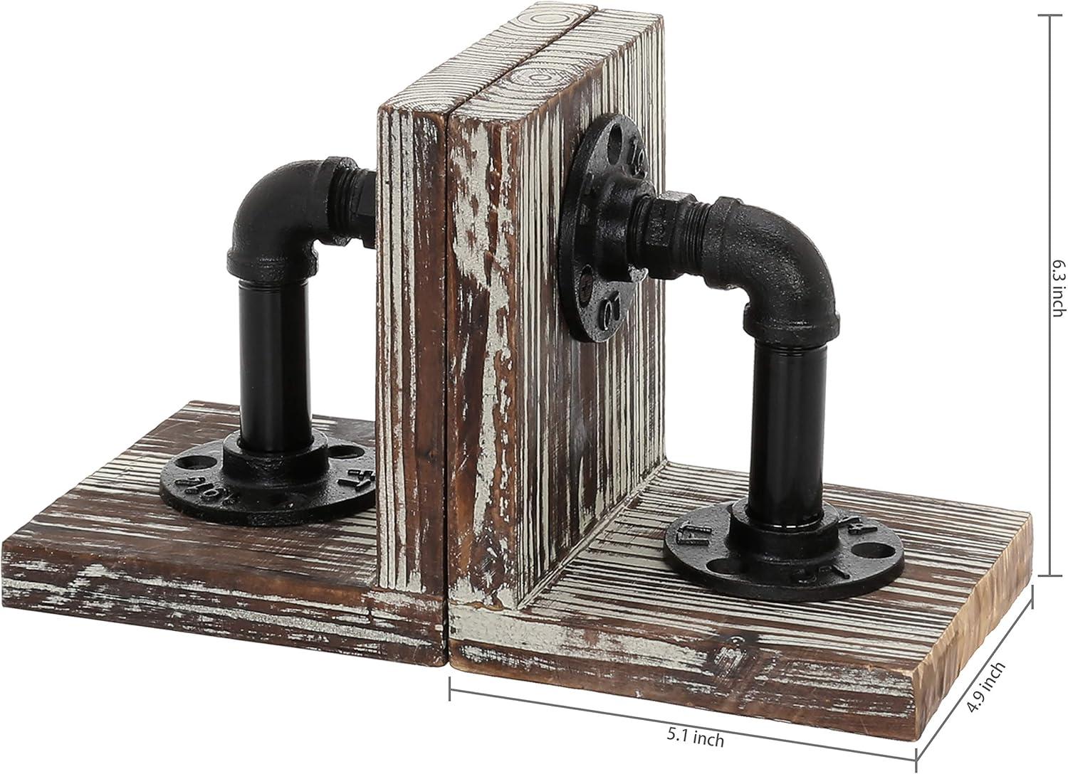 imageMyGift Book EndsBookends for ShelvesMetal Bookends for Heavy BooksWood Decorative Book Stopperwith Realistic Industrial Pipe DesignDark Brown Book End for Home OfficeTorched Wood