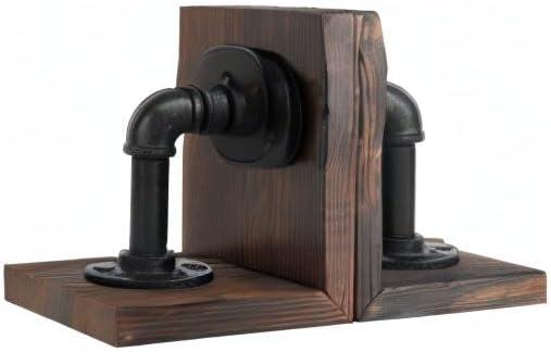 imageMyGift Book EndsBookends for ShelvesMetal Bookends for Heavy BooksWood Decorative Book Stopperwith Realistic Industrial Pipe DesignDark Brown Book End for Home OfficeDark Brown