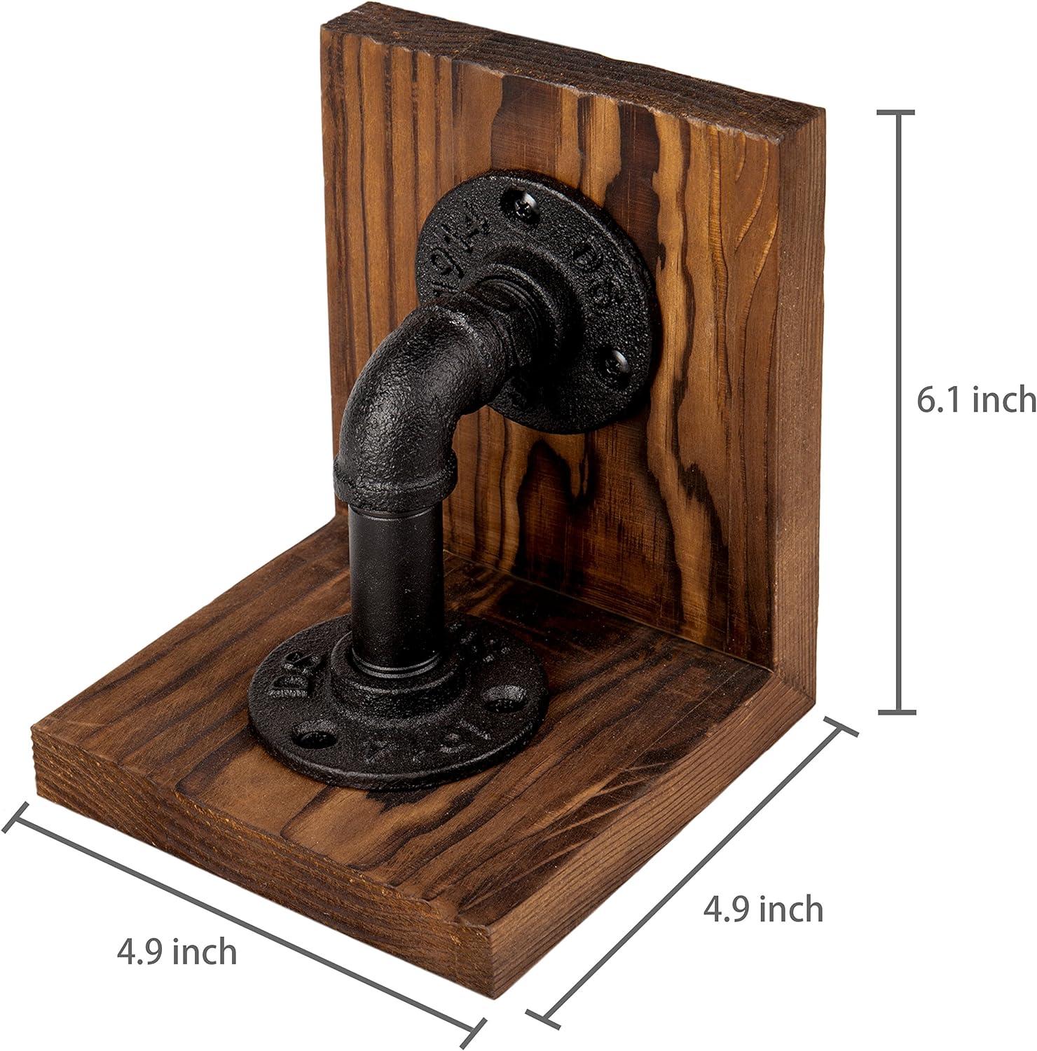 imageMyGift Book EndsBookends for ShelvesMetal Bookends for Heavy BooksWood Decorative Book Stopperwith Realistic Industrial Pipe DesignDark Brown Book End for Home OfficeRustic Brown