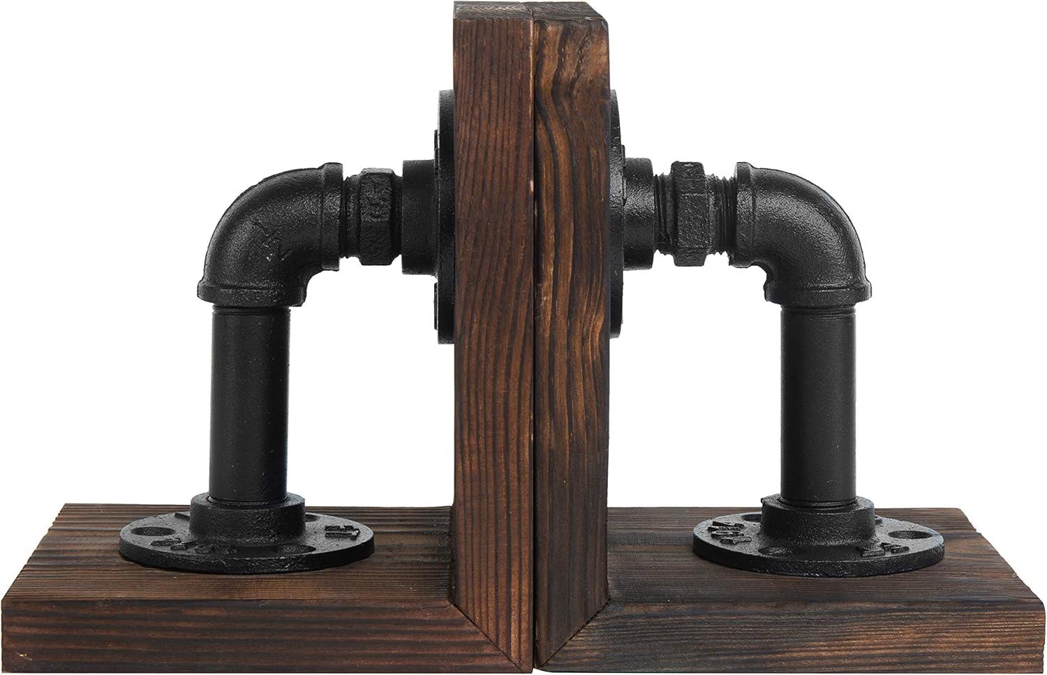 imageMyGift Book EndsBookends for ShelvesMetal Bookends for Heavy BooksWood Decorative Book Stopperwith Realistic Industrial Pipe DesignDark Brown Book End for Home OfficeDark Brown