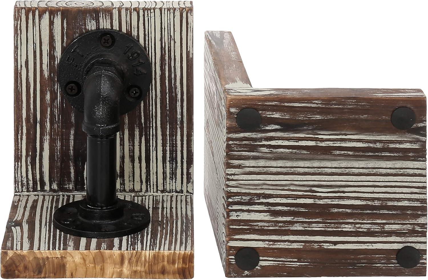 imageMyGift Book EndsBookends for ShelvesMetal Bookends for Heavy BooksWood Decorative Book Stopperwith Realistic Industrial Pipe DesignDark Brown Book End for Home OfficeTorched Wood