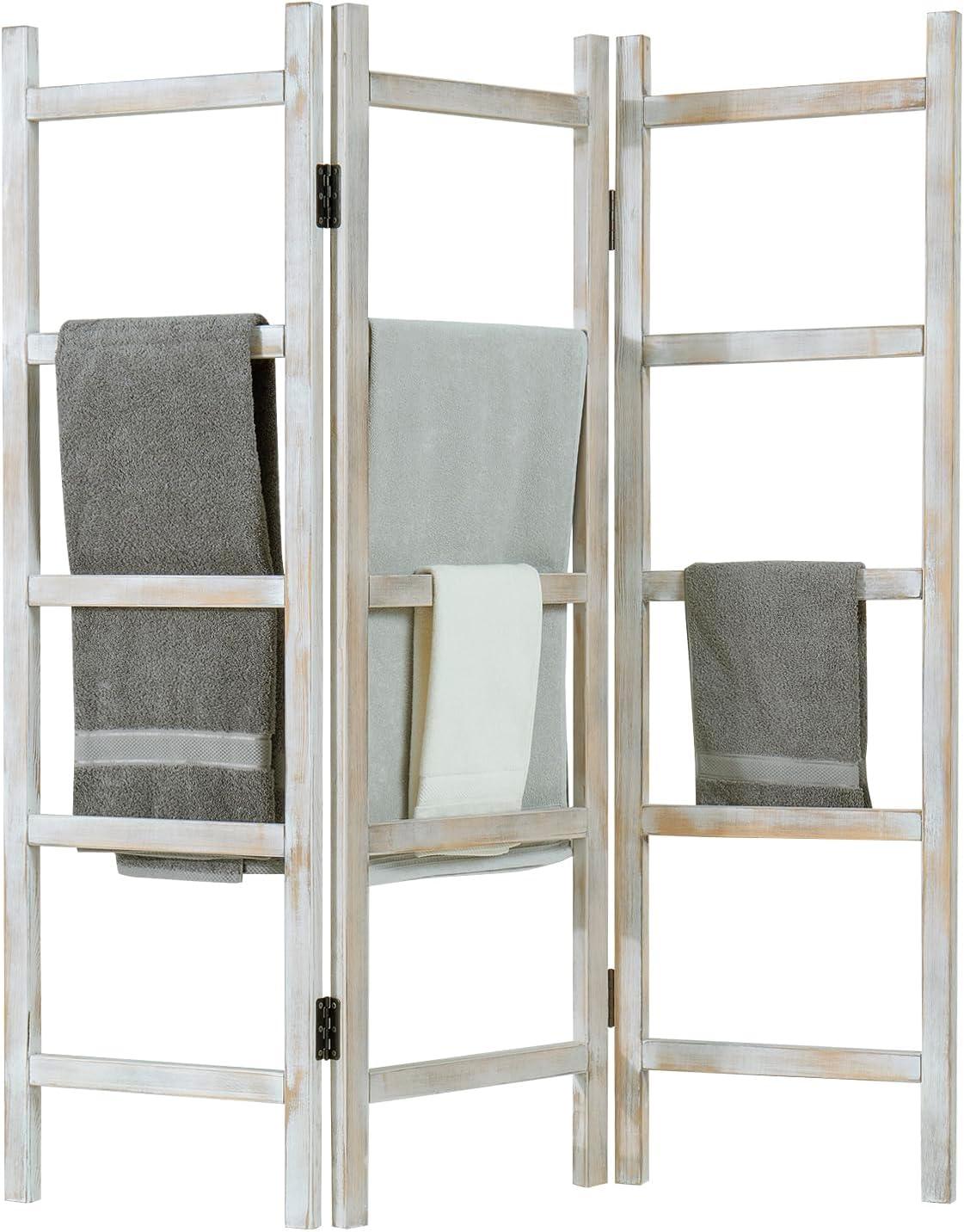 imageMyGift Burnt Wood Blanket Ladder 59quot H Freestanding and Folding 6 Tier and 3 Panel Towel Rack for Bathroom Decorative Display Ladder Shelf Quit Rack for Living Room BrownWhitewashed