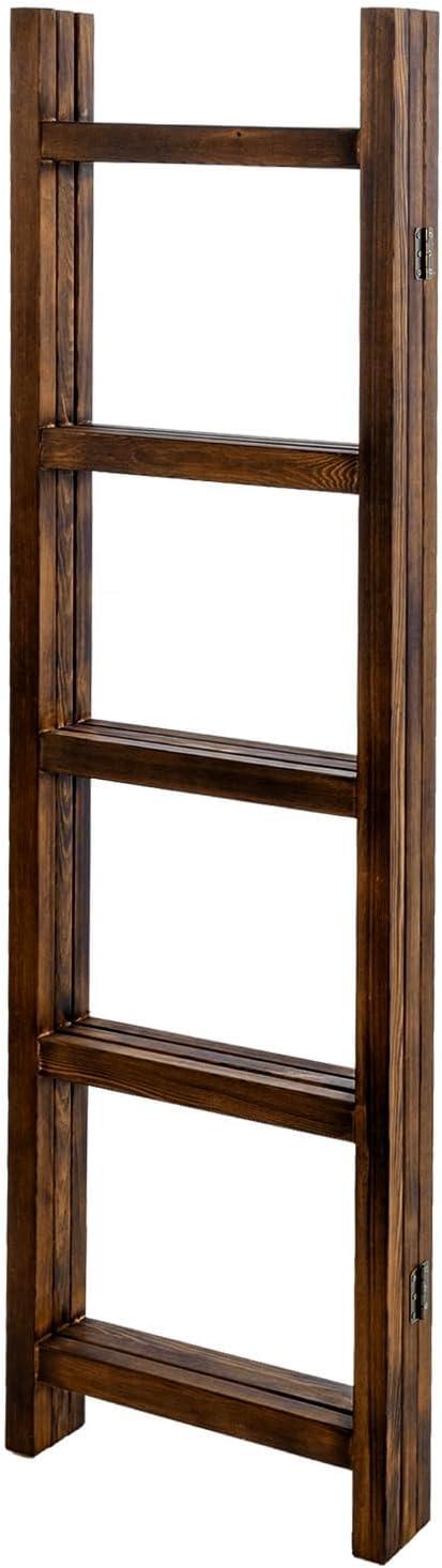 imageMyGift Burnt Wood Blanket Ladder 59quot H Freestanding and Folding 6 Tier and 3 Panel Towel Rack for Bathroom Decorative Display Ladder Shelf Quit Rack for Living Room BrownBurnt Wood