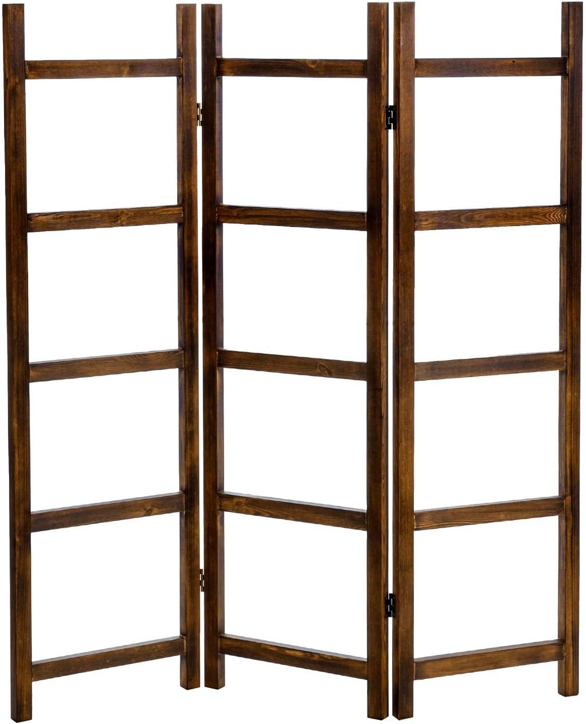 imageMyGift Burnt Wood Blanket Ladder 59quot H Freestanding and Folding 6 Tier and 3 Panel Towel Rack for Bathroom Decorative Display Ladder Shelf Quit Rack for Living Room BrownBurnt Wood