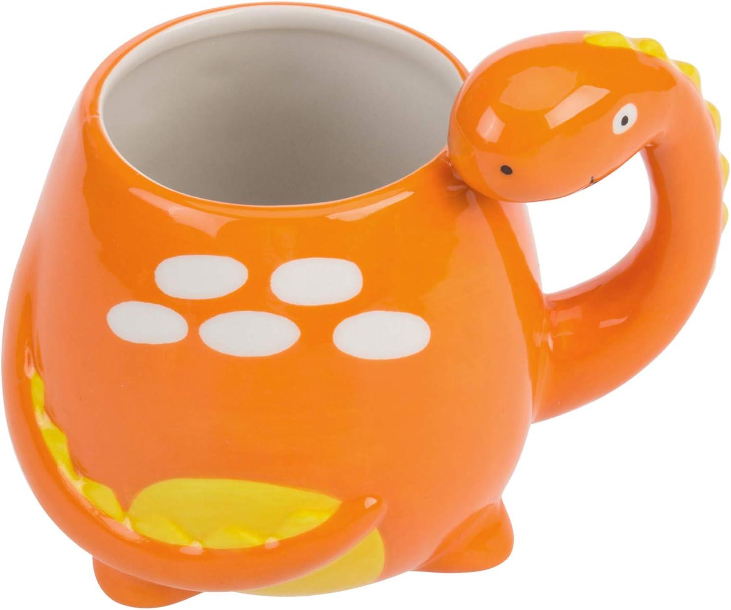 imageMyGift Ceramic Cute Coffee Mugs for Women Children Men with Adorable Orange Brontosaurus Dinosaur Cartoon Design