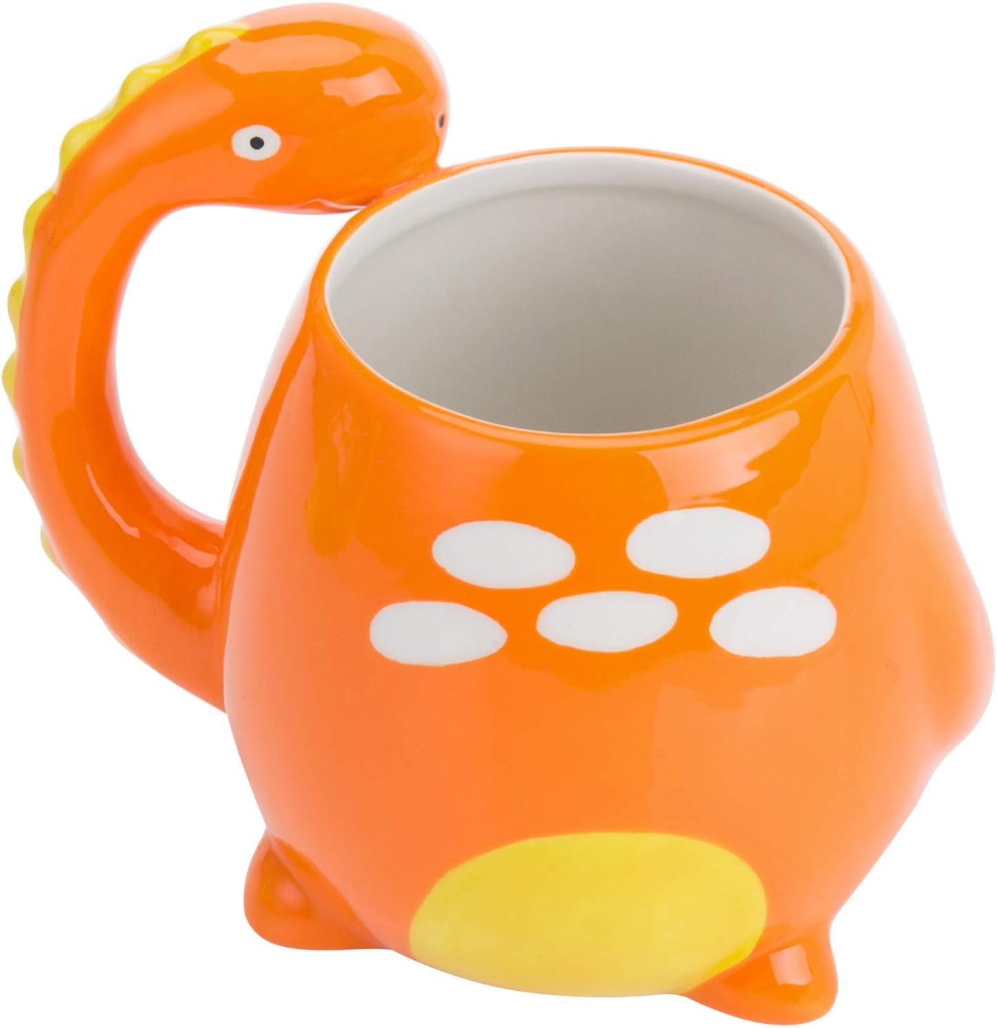 imageMyGift Ceramic Cute Coffee Mugs for Women Children Men with Adorable Orange Brontosaurus Dinosaur Cartoon Design