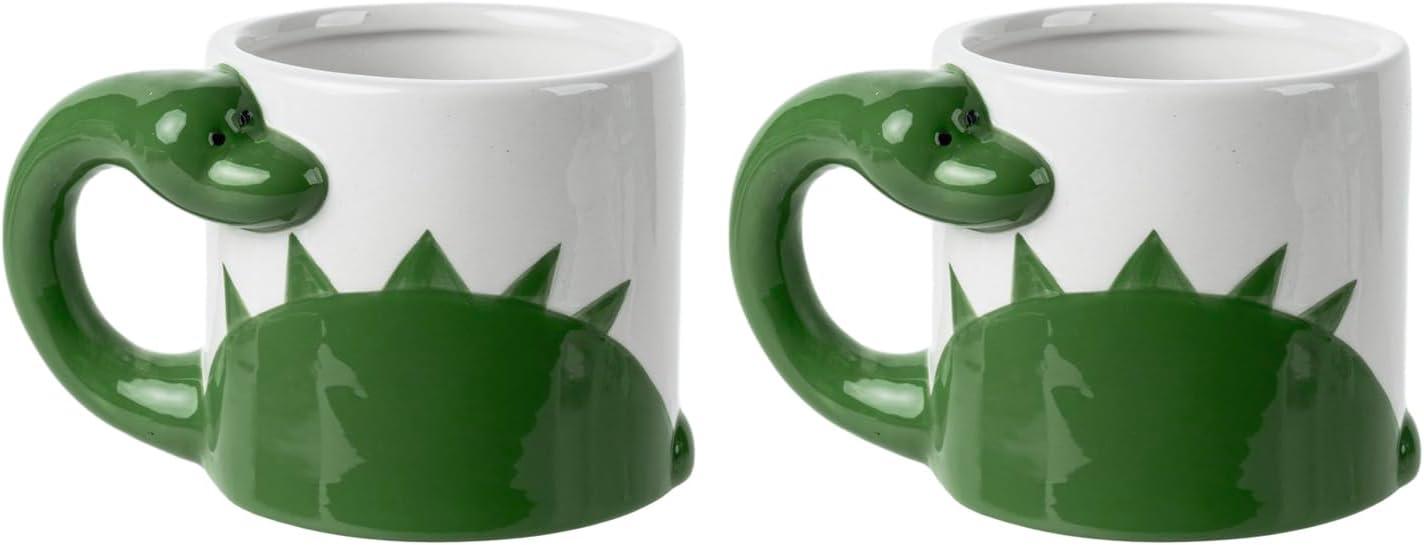 imageMyGift Ceramic Cute Coffee Mugs for Women Children Men with Adorable Turquoise Brontosaurus Dinosaur Cartoon DesignGreen