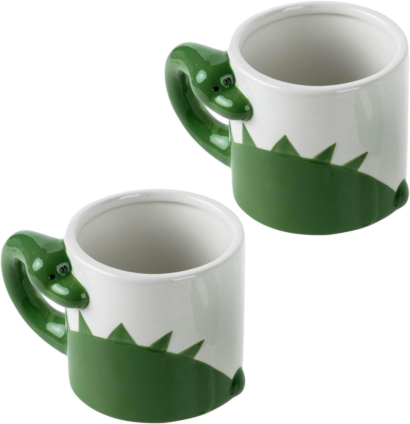 imageMyGift Ceramic Cute Coffee Mugs for Women Children Men with Adorable Turquoise Brontosaurus Dinosaur Cartoon DesignGreen