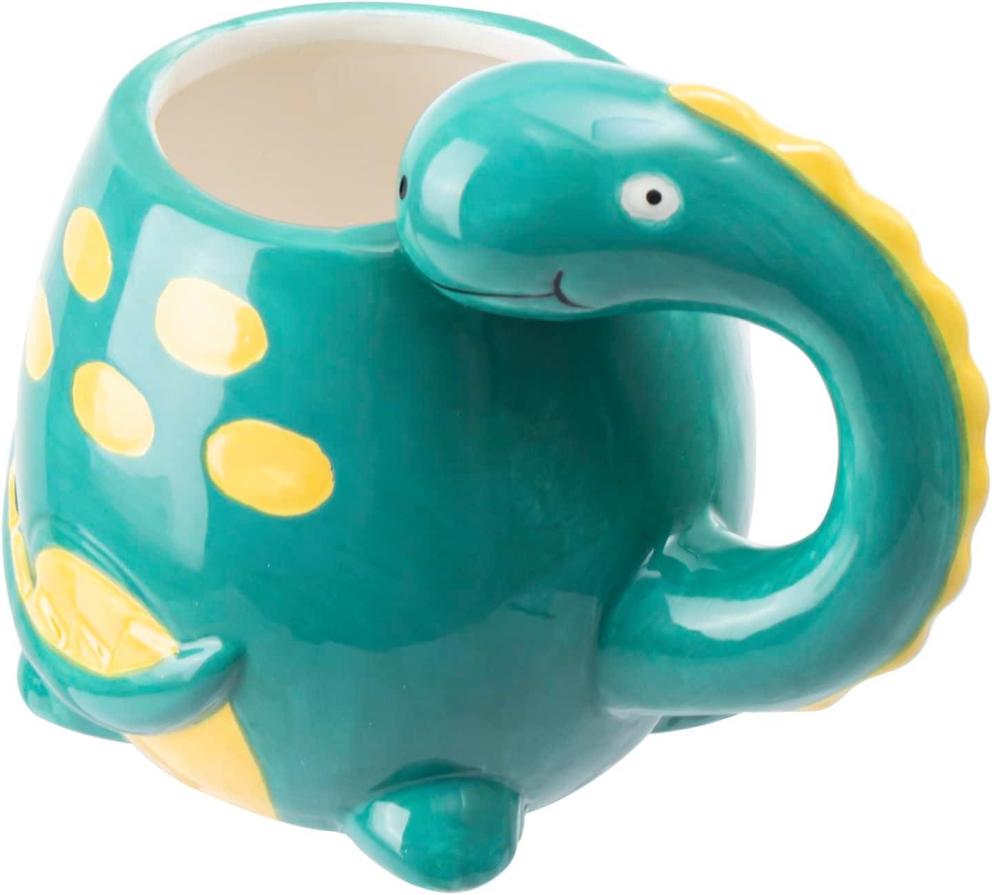 imageMyGift Ceramic Cute Coffee Mugs for Women Children Men with Adorable Turquoise Brontosaurus Dinosaur Cartoon DesignTurquoise